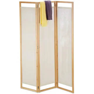 Relaxdays Paravent, 3-teilig, faltbarer Raumtrenner mit Sichtschutz, aus Bambus und Stoff, HxBxT 170x120x1,5 cm, natur