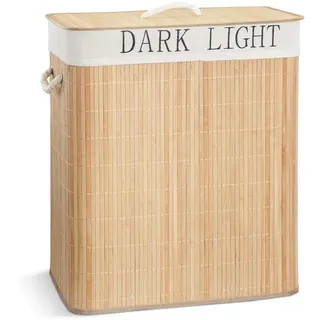 VOUNOT® Wäschekorb Bambus mit Deckel, 100L Wäschesammler mit 2 Fächer, 2 Herausnehmbaren Wäschesäcke & Griffen, Groß Faltbarer Wäschebox für Schlafzimmer Badezimmer Waschküche, Holzfarbe