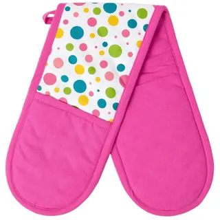 Homescapes Doppel-Ofenhandschuh Bunte Punkte 18/84 cm, Baumwolle wattiert , Pink , Textil , Gepunktet , 18x84 cm , Oeko-Tex® Standard 100 , Heimtextilien, Geschirrtücher & Schürzen, Topflappen & Kochhandschuhe