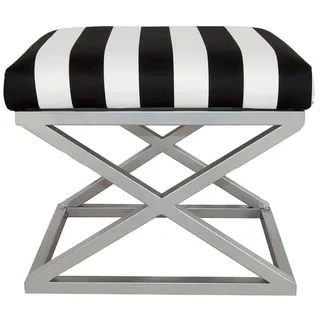 Atelier Del Sofa Stylish Pouffe with Metal Frame, 50 cm Width, 42 cm Height, 40 cm Depth | 100% Polyester Babyface Fabric | Elegant Silver, White & Black Design for Modern Spaces