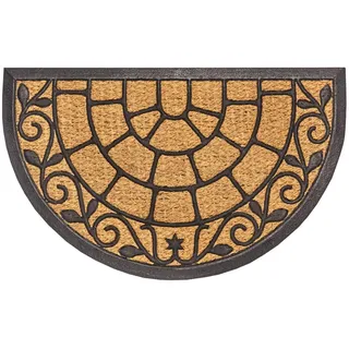 Hanse Home Kokosmatte , Schwarz, Hellbraun , Kunststoff, Naturmaterialien , Ornament , halbrund , 45x75 cm , rutschfest, für Fußbodenheizung geeignet, rutschhemmend, pflegeleicht, widerstandsfähig , Teppiche und Böden, Schmutzfangmatten, Fußmatten