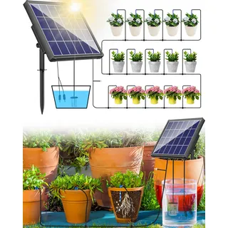 Biling Solar Bewässerungssystem Balkon 15M Bewässerungssystem Solar Tröpfchenbewässerung Automatische Solar Bewässerung 2.5W Solarbewässerungssyteme für Garten Pflanzen Hochbeet Gewächshaus Urlaub