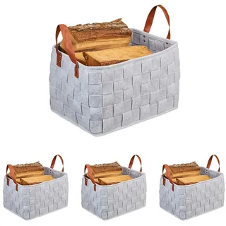 Relaxdays Aufbewahrungskorb Filz, faltbare Aufbewahrungsbox, Filzkorb mit Henkeln, HxBxT: 26 x 40 x 30 cm, hellgrau, 1 Stück (Packung mit 4)