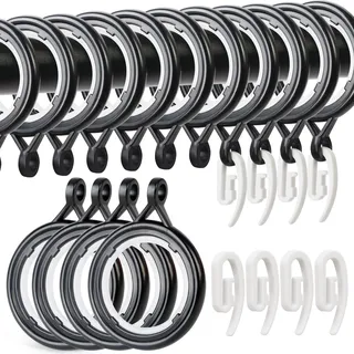 WCIC 32 Stück Gardinenhaken aus Leisen Kunststoff - Vorhangringe 30 mm Innendurchmesser, Geräuscharm für Fenster/Duschvorhang/Bett, Glatte Gleitclips ohne Klicken (Geräuschreduziert & Rostfrei)