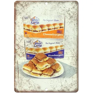 Keviewly White Castle Cheeseburger Hamburger Blechschilder Metall Poster Warnschild Dekor für Garage Haus Garten Retro Blechschild Wand Geburtstag Party Bar Cafe Küche