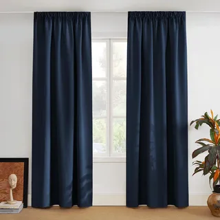 PONY DANCE Verdunklungsvorhänge Kräuselband 2er Set Schlafzimmer Vorhänge Dunkelblau H 245 x B 140 cm Abdunkelnde Gardinen für Schienensystem Thermal Curtains for Living Room