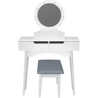 HOME DELUXE - Schminktisch MIRANDA - Weiß: - 130 x 80 x 40 cm, 8 LED ́s wählbar zwischen 3 Lichtfarben, steuerbar über Touchbutton, inkl. Hocker I Kosmetiktisch Make - UP Tisch - Weiß
