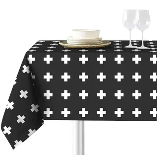 Sokios. Schwarze Kreuz-Tischdecke aus feinem Chenillegarn aus 100% Polyester, knitterfrei, farbecht und schrumpft Nicht. Tisch 90 x 90 cm (150 x 150 cm)