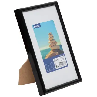 Maul Bilderrahmen 13x18 cm aus Kunststoff | zum Hängen + Stellen in Quer- und Hochformat | edler, schmaler Wechselrahmen mit Passepartouteinleger | ideal für Fotos, Collage und Bilder | Schwarz