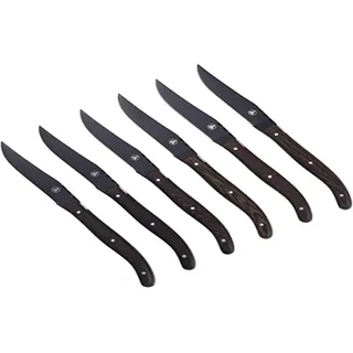 Laguiole - LAGUIOLE Schachtel mit 6 Steakmessern - Wengeholz - Schwarze Klinge - Rostfreier Stahl