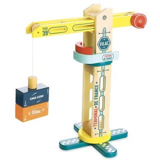 Vilac Holzkran Spielzeug mit magnetischen Containern 34 cm