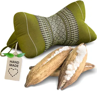 livasia Nackenstützkissen Knochenkissen - Ø 15x32cm - Nackenkissen Knochenform, Sofakissen, Lesekissen mit Kapok, Kissen für Garten und Balkon, Reisekissen handgefertigt (Grün)