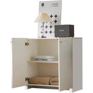 Flieks Sideboard Kommode 2 Türen Creme-Weiß 80x40x80cm , Holzwerkstoff , 40x80x80 cm , Kleinmöbel, Kommoden, Sideboards