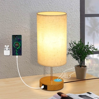 Glitzerlife Tischlampe Wohnzimmer Nachttischlampe Touch- Dimmbar Warmweiß Licht mit Stoff Lampenschirm USB Ladefunktion E27 Led Lampe für Modern Deko, Schlafzimmer, Wohnzimmer, Nachttisch, Geschenk...