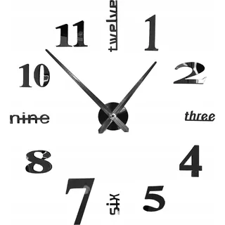 Große DIY Wanduhr Schwarz, 3D Spiegel-Effekt, 130cm - Schwarz