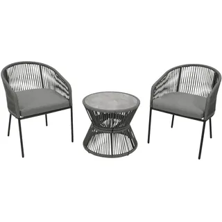 DEGAMO Sitzgruppe GartensetBistroset ANCONA 3-teilig Metall + Rope grau, Polster - Grau