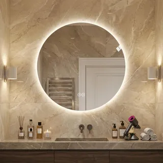LED-Wandspiegel, rechteckiger Badezimmerspiegel, Wandmontage, 80 x 80 cm, Silber - Weiß