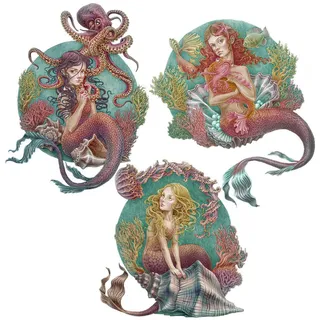 Wallfluent Wandaufkleber 100x132cm - Die kleinen Meerjungfrauen , Multicolor , Kunststoff , Rechteckig , 100x132x0.1 cm , Tapeten & Wandverkleidungen, Wandtattoos & Sticker, Wandtattoos