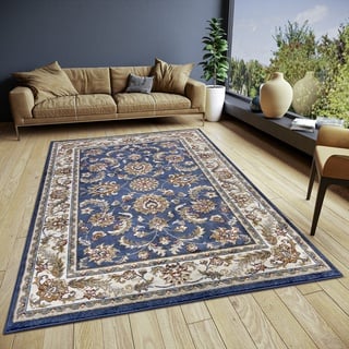 Hanse Home Reni Teppich Orientalisch – Orient Läufer klassisch dicht gewebt mit Ornamenten und Blumenmotiven Weicher Kurzflor für Schlafzimmer, Esszimmer, Wohnzimmer, Flur – Blau Creme, 160x235cm