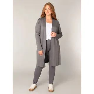 Longstrickjacke BASE LEVEL CURVY "Ayla long", Damen, Gr. 48, grau (dunkelgrau), Strick, Obermaterial: 94% Viskose, 6% Elasthan, figurumspielend knieumspielend, eingesetzt abgesteppt, Strickjacken Longstrickjacke, Figurumspielende, weiche Strickqualität
