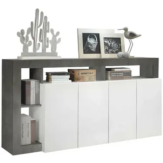 Vente-Unique Buffet 4 Türen Frankfurt - L184 cm , Grau , Holz , Rechteckig , 184x93x42 cm , Kleinmöbel, Kommoden, Sideboards