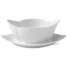 Royal Copenhagen White Fluted Sauciere mit Untersatz 55cl Porzellan Weiß, Maße: 16cm x 24cm x 9cm, 1017398