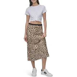 DKNY für Damen. DJ4K9510 Beige Leopard Midirock (XS), Lässig, Tierdruck, Polyester