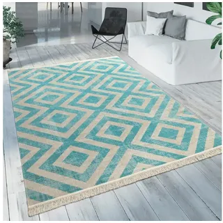 Paco Home Moderner Outdoor Teppich Rauten-Muster Vintage-Look Flachgewebe Wetterfest 60x100 cm