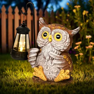 GIGALUMI Geschenke für Mama, Eulen Figuren mit Solar Laterne, einzigartige Gartendeko Geburtstagsgeschenk für Frauen, Eulen Geschenke, Sole eulen Deko für Draußen, Terrasse, Outdoor, Hof