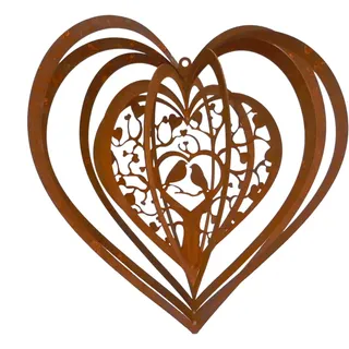 Windspiel für draußen in 3D - Herz mit Vögeln in Rostoptik 25cm für Garten und Balkon