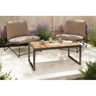 Ambia Garden Loungetisch , Grau , Holz, Metall , Akazie , Hartholz , rechteckig , Flachrohr , 110x45x62 cm , Gartenmöbel, Loungemöbel, Lounge-Serien