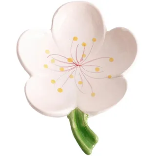 Keramische Seifenschale für Badezimmer, Bar Seifenhalter mit ablauf, Selbst-Draining Seifenschale, Blume geformte Seifenbehälter, Nette Seifenspeicher, Keramik Schmuck Tablett, Pfirsichblüte, weiß