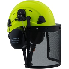 UNINOVA Sicherheitshelm für Kettensäge mit Gehörschutz und Visier, Forsthelm, Schutzhelm EN397 für Bau und Industrie, Farbe: Gelb