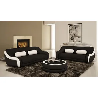 Sofagarnitur Sitz Leder Design XXL Polster Couch Set Garnitur 3+2 Sitzer Sofa - Schwarz