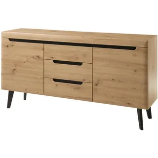 Furn.Design Sideboard Artisan Eiche schwarz, Kommode skandinavisch, 160 x 83 cm , Holzwerkstoff , Nachbildung,Eiche , Uni , 2 Fächer , konisch , 160x83x40 cm , Kleinmöbel, Kommoden, Sideboards