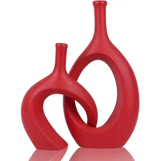 WUBIANJIE Rote Keramikvasen Set, modernes Boho-Dekor, kuscheliges Design, Vasen für Wohnzimmer, Schlafzimmer, Couchtisch, Kamin