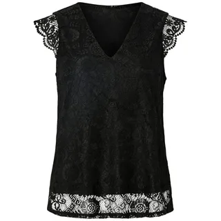 Pieces Spitzentop PCOLLINE SL LACE V-NECK TOP WVN NOOS schwarz XL (42)