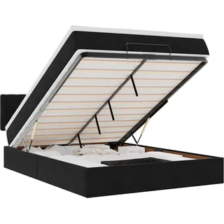 vidaXL Ottoman-Bett mit Matratze & LEDs Schwarz 140x190 cm Samt - Schwarz