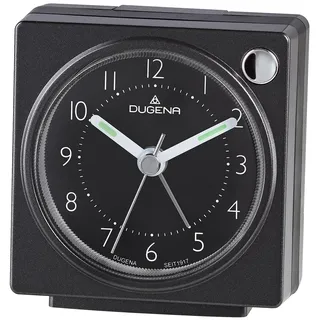 Dugena Quarzwecker, schleichende Sekunde, mit Weckzeiger, Weckwiederholung, Zifferblattbeleuchtung, ansteigendes Wecksignal, Maße 63 x 66 x 33 mm, inklusive Batterie, Farbe:Schwarz