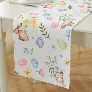 meioro Ostern Kaninchen Eier Tischläufer, 30x140cm Frühlingsferien Tischwäsche, Mode Blume Hase Tischdecke, Osterei Tischdeko für Drinnen und Draußen Küche Esszimmer Hausparty Tisch Dekoration Stil-C