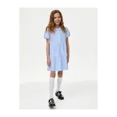Girls M&S Collection Girls' Cotton Rich Tiered School Dress (2-14 Years) - Light Blue, Light Blue - 3-4 Y