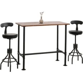 Set Bartisch + 2x Barhocker HWC-N21, höhenverstellbar drehbar Fußablage, Industrial Metall Kunstleder braun, schwarz - Braun