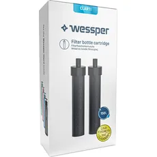 Wessper Wasserfilter Clarti, 2er Pack Filter Tritan Trinkflaschen zur Reduzierung von Chlor, Mikropartikel und Anderen Geschmacksstörenden Stoffen im Leitungswasser