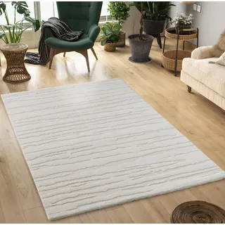 Mia's Teppiche Theo - moderner Kurzflor mit Hoch-Tief-Effekt, 3D Effekt, hohe Flordichte, weich, Abstraktes Design, Creme, 140 x 200 cm