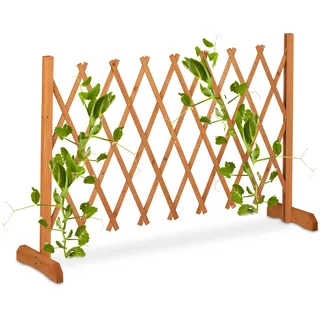 Relaxdays Rankgitter Holz, ausziehbar bis 180 cm, Rankhilfe Kletterpflanzen, Scherengitter freistehend, Garten, orange
