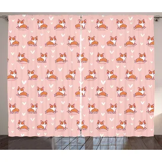 ABAKUHAUS Hundeliebhaber Rustikaler Gardine, Kleiner Corgis, Schlafzimmer Kräuselband Vorhang mit Schlaufen und Haken, 280 x 175 cm, Orange - Orange