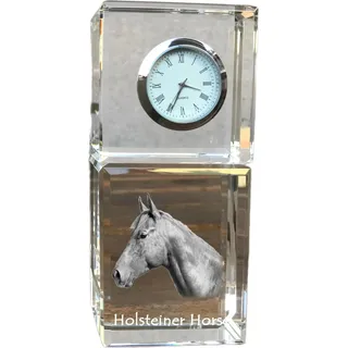 Holsteiner Pferd - Kristalluhr mit Bild, Pferdebild im Kristall, personalisierte Schreibtischuhr der Marke Art-Dog - Transparent