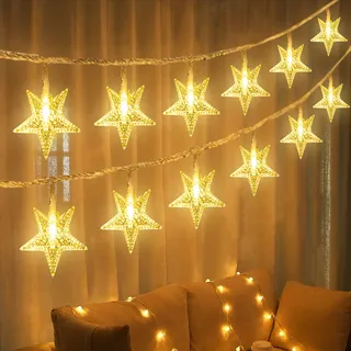 Lichterkette LED Sterne Lichterketten 40er 6M Weihnachten Licht Haus Dekoration Wasserdicht Außen Innen für Weihnachtsbaum Vorhang Garten Balkon Terrasse Hochzeiten Party Weihnachtsdeko Warmweiß
