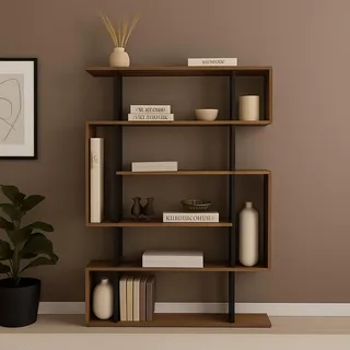 Dmora - Bücherregal Adhara, Büroregal, Mobiler Buchhalter, Bücherbrett, 110x26h161 cm, Eiche und Anthrazit