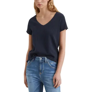MARC O'POLO Denim Damen T-Shirt aus Bio-Baumwolle mit V-Ausschnitt, Blau (Scandinavian Blue), XXS
